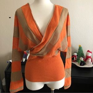 Orange and Light Brown Lightweight Long Sleeves Top
